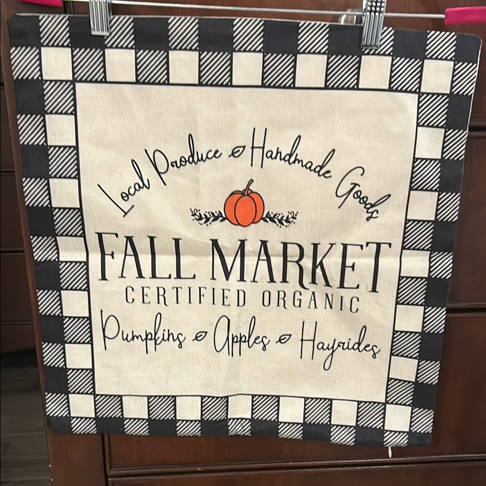 Fall Market Throw Pillow Case with Black and Cream Checkered Design NWOT
